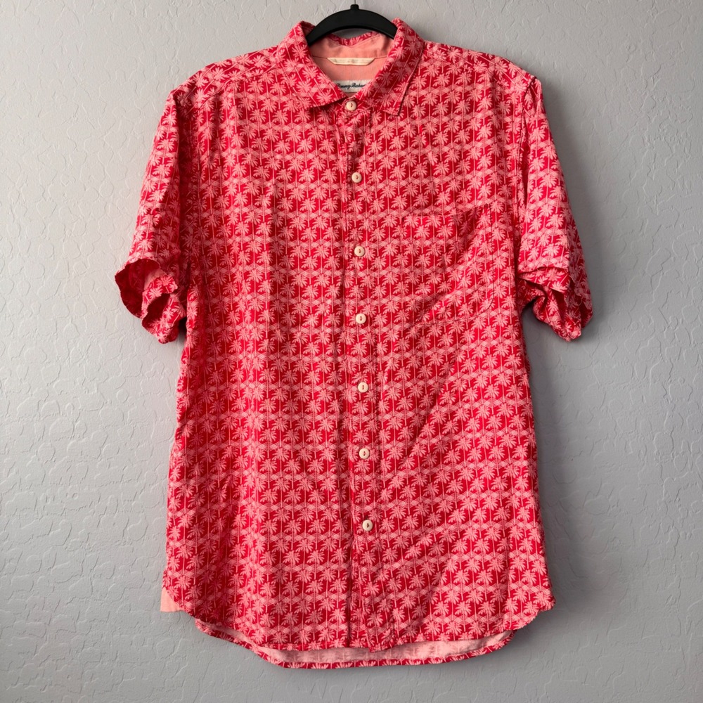 Tommy Bahama‎ Button Down Shirt Palm Tree Print Red Mens Medium Vacation